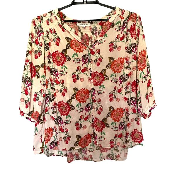 Rose & Olive Floral Womens Top 1X Smocking Cottagecore Y2K Soft Girl Button Up - Picture 1 of 14